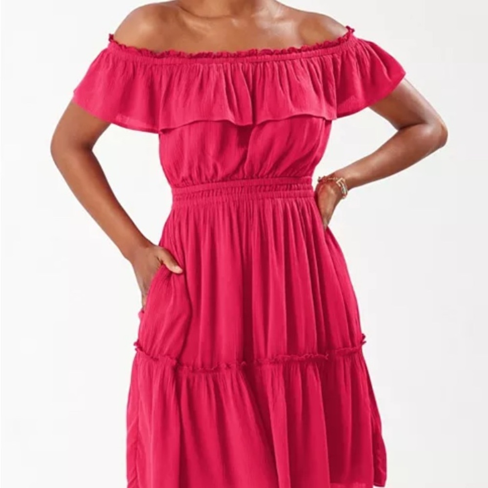 Tommy Bahama Pink Magenta Ruffled Tiered Sundress